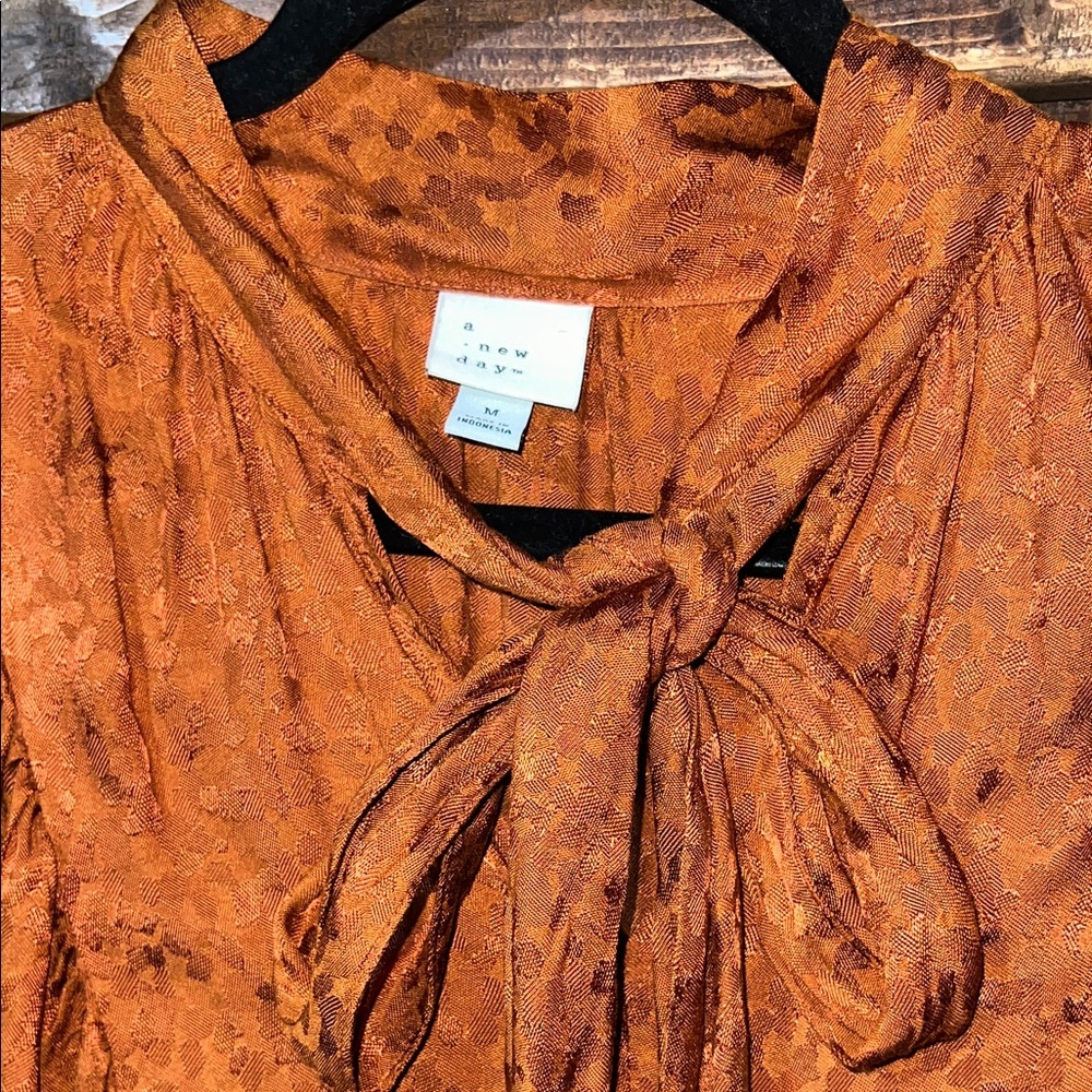 a new day Burnt Orange Tie-Neck Long Sleeve Mini Dress - Picture 4 of 7